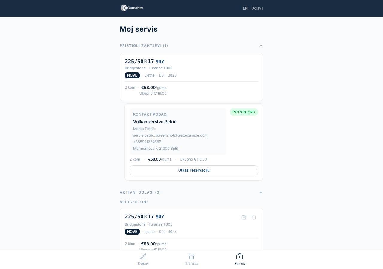GumaNet lager - upravljanje gumama